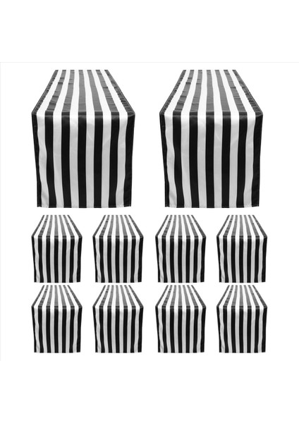 10 Paket Masa Koşucusu Polyester Masa Dekoru Klasik Siyah ve Beyaz Çizgili Masa Koşucusu Modern Zarif Tasarım (Yurt Dışından) fiyatları