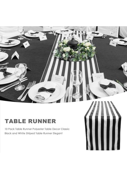 10 Paket Masa Koşucusu Polyester Masa Dekoru Klasik Siyah ve Beyaz Çizgili Masa Koşucusu Modern Zarif Tasarım (Yurt Dışından) fırsatları