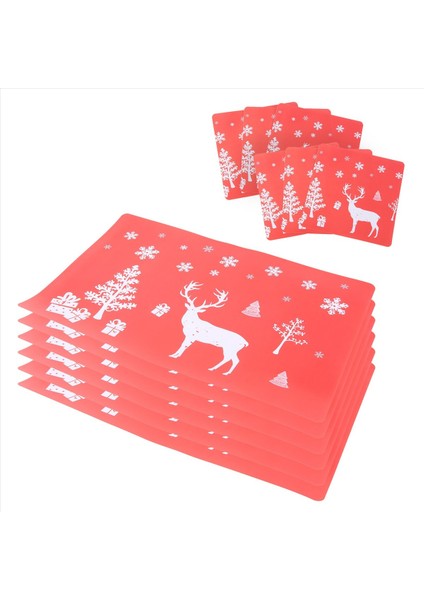 Noel Placemat Yıkanabilir Masa Yer Paspas Setleri 6 Placemat &amp 6 Bardak Paspas Geyik Noel Ağacı Kar Tanesi Basılı (Kırmızı) (Yurt Dışından) fiyatları