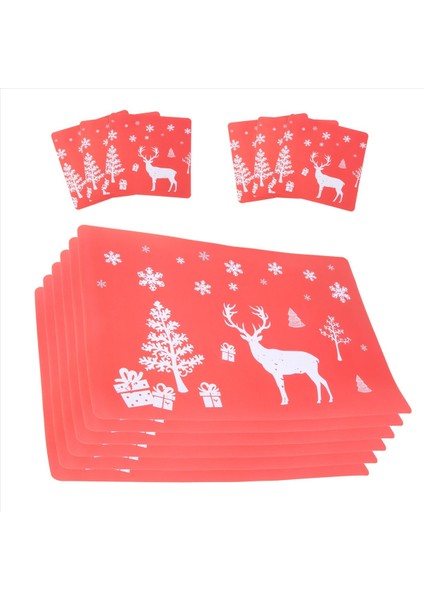 Noel Placemat Yıkanabilir Masa Yer Paspas Setleri 6 Placemat &amp 6 Bardak Paspas Geyik Noel Ağacı Kar Tanesi Basılı (Kırmızı) (Yurt Dışından) modelleri
