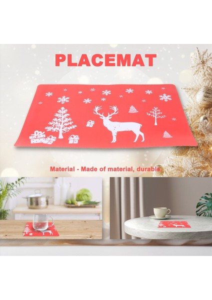 Noel Placemat Yıkanabilir Masa Yer Paspas Setleri 6 Placemat &amp 6 Bardak Paspas Geyik Noel Ağacı Kar Tanesi Basılı (Kırmızı) (Yurt Dışından) indirimleri