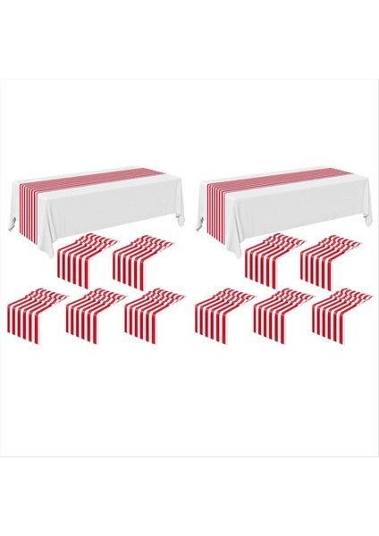 12 Parça Çizgili Masa Koşucusu Düğün Polyester Masa Dekoru Kırmızı Beyaz Çizgili Tasarım Masa Örtüsü Dekor 12 x 108 Inç (Yurt Dışından)