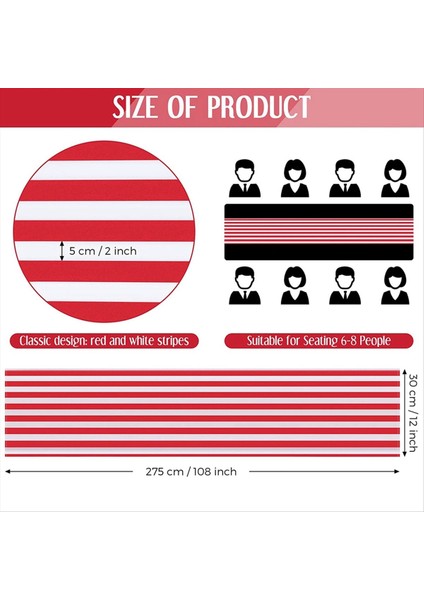 12 Parça Çizgili Masa Koşucusu Düğün Polyester Masa Dekoru Kırmızı Beyaz Çizgili Tasarım Masa Örtüsü Dekor 12 x 108 Inç (Yurt Dışından) fiyatları