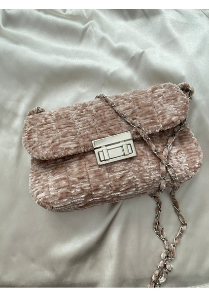 El Yapımı Kadife & Kanvas Örgü Kadın Omuz Çantası -Bej fiyatları