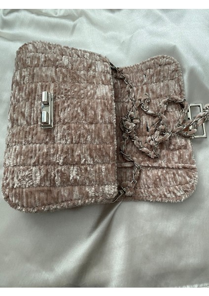 El Yapımı Kadife & Kanvas Örgü Kadın Omuz Çantası -Bej fırsatları