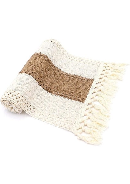 Macrame Masa Koşucusu 71 Inç Uzunluğunda Ev Dekoru Boho Masa Koşucusu Krem ve Kahverengi Çiftlik Evi Masa Koşucusu Püsküllü (Yurt Dışından)