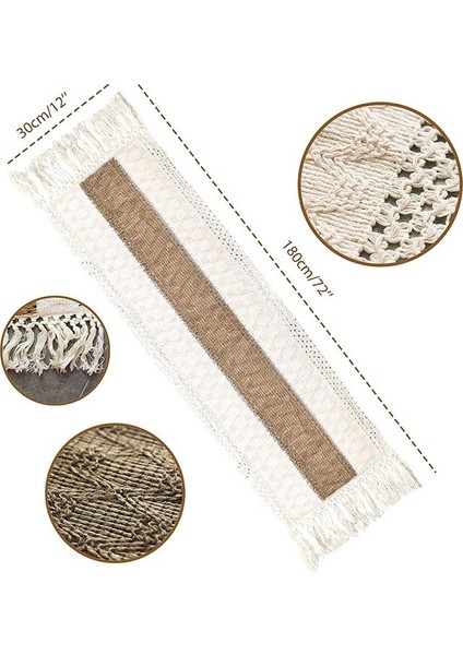 Macrame Masa Koşucusu 71 Inç Uzunluğunda Ev Dekoru Boho Masa Koşucusu Krem ve Kahverengi Çiftlik Evi Masa Koşucusu Püsküllü (Yurt Dışından) modelleri