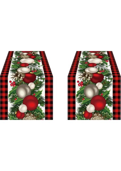 2x Keten Kırmızı ve Siyah Kontrol Ekose Noel Masası Koşucu 72 Inç Uzunluğunda Sezonluk Kış Noel Masası Dekorasyon (Yurt Dışından)