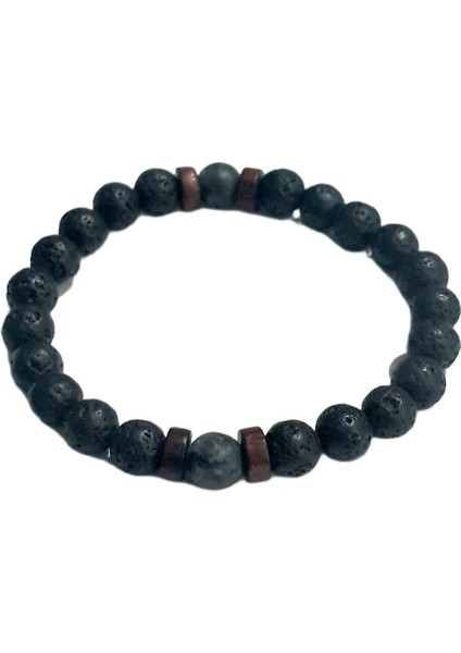 JTAW25BLK1651 8 mm Lav ve Hematit Doğaltaş Ahşap Esnek Siyah Garantili Janti Bileklik