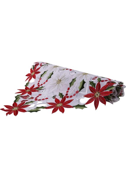 2x Noel Işlemeli Masa Koşucusu Lüks Holly Poinsettia Masa Koşucusu Noel Dekorasyonları 15 x 70 Inç (Yurt Dışından) indirimleri