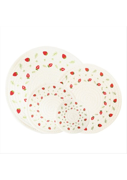 4pcs Tutkuk Yuvarlak Pamuk Dokuma Yalıtım Pad Masası Mat Baskılı Placemat Kupa Kavusu Çilek (Yurt Dışından)