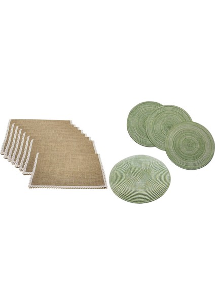 12 Pcs Masa Mat Dantel Placemat Seti Dokuma Takım Mat Isıya Dayanıklı Kayma Anti-Scald Sarı-Beyaz ve Çim Yeşil (Yurt Dışından)