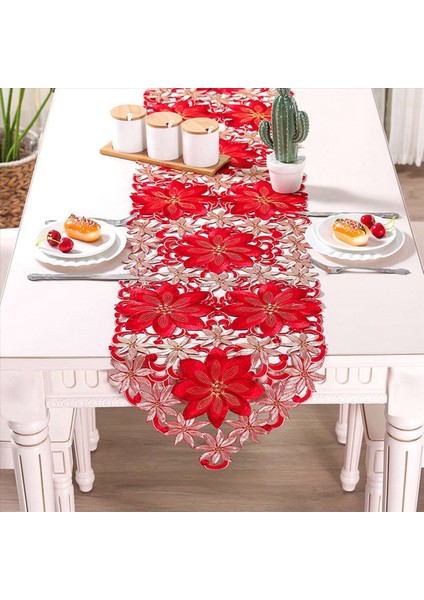 3x Noel Işlemeli Masa Koşucu Içi Boş Çay Masa Decloth Restoran Yemekleri Için Noel Partisi Ziyafet Etkinlikleri (Yurt Dışından) modelleri