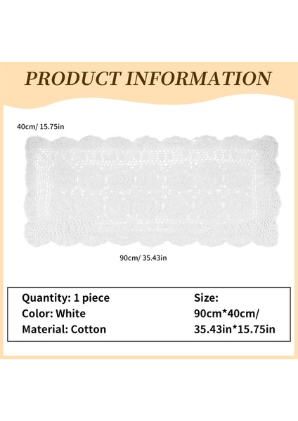Pamuk El Yapımı Tığ Işi Dantel Masa Koşucusu Beyaz Dikdörtgen Sehpa Şifoniyer Dekor (Yurt Dışından) fırsatları