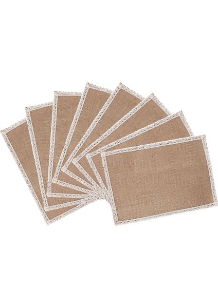 8pcs Linen Masa Mat Dantel Placemat Set Doğal Jüt Dokuma Takım Mat Düğün Dekorasyonu (Yurt Dışından)