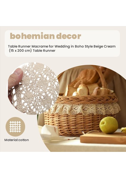 Masa Runner Macrame Boho Style Bej Krem (15 x 200 Cm) Masa Koşucu Vintage Tığ Rustik Düğün (Yurt Dışından) indirimleri