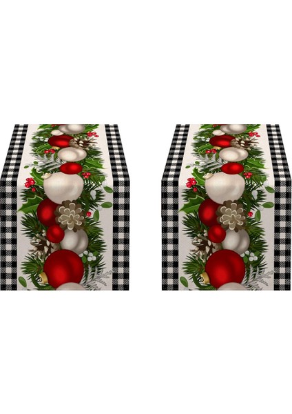 2x Siyah ve Beyaz Gingham Noel Masası Koşucu Kontrol Ela Massoration Tatil Ev Mutfak Dekoru (Yurt Dışından)