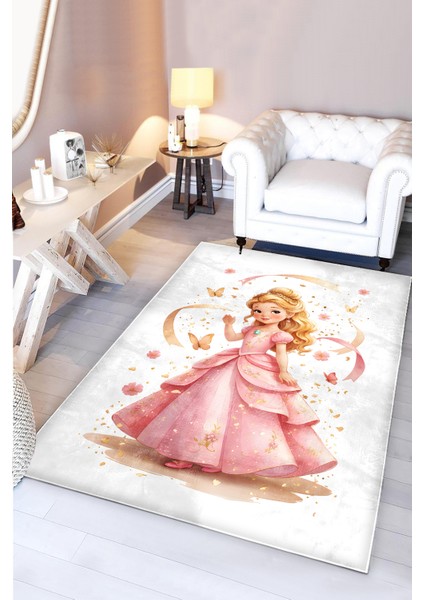 Pembe Prenses Kelebekli Bambu Çocuk Odası Halısı modelleri