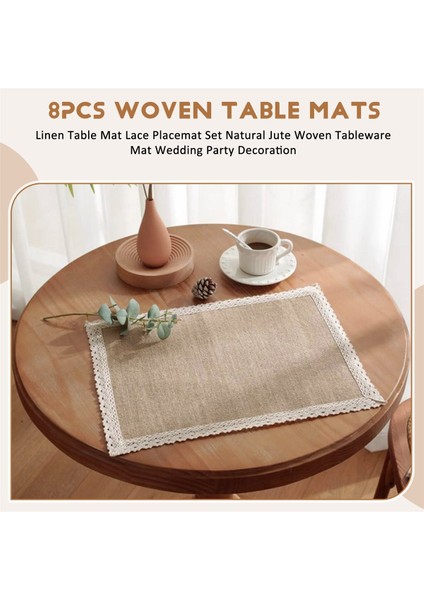 8pcs Linen Masa Mat Dantel Placemat Set Doğal Jüt Dokuma Takım Mat Düğün Dekorasyonu (Yurt Dışından) fırsatları