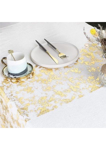 2x Masa Koşucu Köpüklü Polyester Tül Şerit Rulo Altın Folyo Doğum Günü Partisi Düğün Noel Dekor 28CMX10M (Yurt Dışından)