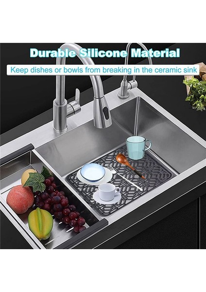 2x Lavabo Mat Mutfak Lavabo Koruyucusu Alt Paslanmaz Çelik Veya Porselen Kase Lavabosu Silikon Gri Slip Olmayan Isı (Yurt Dışından) indirimleri