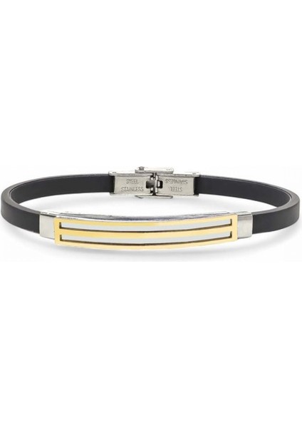 Erkek Desenli Silikon Kordonlu Çelik Bileklik