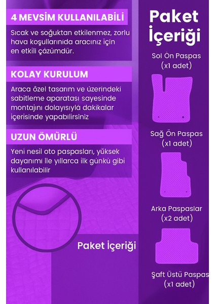 Renault Austral 2022-2025 Aracınıza Özel Eva Paspas Mor | Kaymaz ve Yıkanabilir Taraftar Oto Paspas