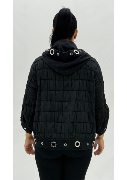 Büyük Beden Kapüşonlu Zincir Detaylı Kısa Ince Rüzgarlık Kadın Ceket fırsatları