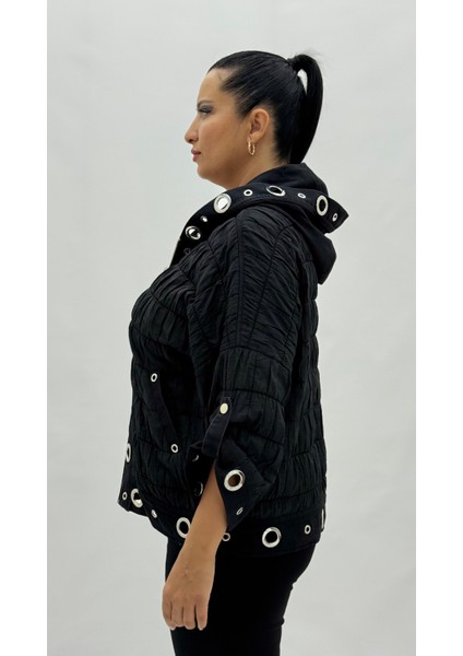 Büyük Beden Kapüşonlu Zincir Detaylı Kısa Ince Rüzgarlık Kadın Ceket indirimleri