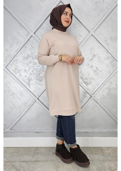 Kadın Etiket Detaylı Takma Kol Tesettür Tunik