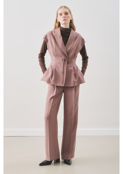 Dökümlü Tencel Kemerli Yelek Gülkurusu fiyatları