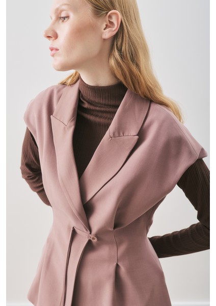 Dökümlü Tencel Kemerli Yelek Gülkurusu modelleri