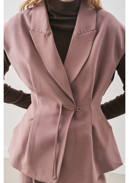 Dökümlü Tencel Kemerli Yelek Gülkurusu fırsatları