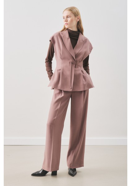 Dökümlü Tencel Pileli Pantolon Gülkurusu