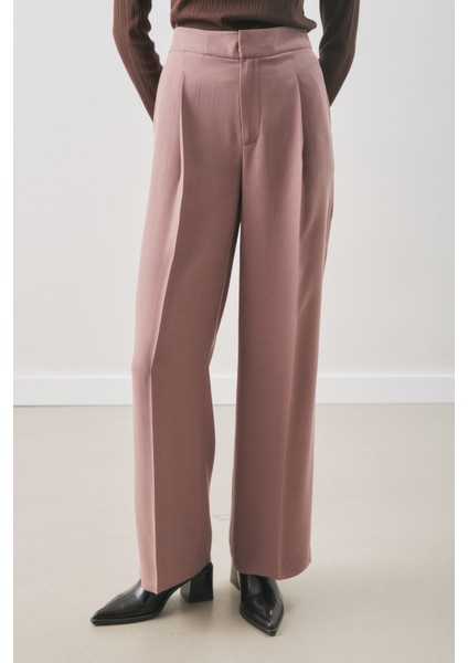 Dökümlü Tencel Pileli Pantolon Gülkurusu modelleri