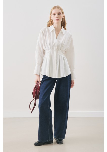 Pile Detaylı Gömlek Ekru