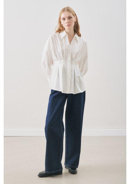 Pile Detaylı Gömlek Ekru modelleri