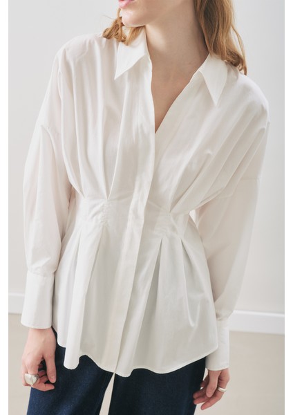 Pile Detaylı Gömlek Ekru fırsatları