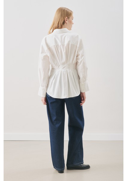 Pile Detaylı Gömlek Ekru