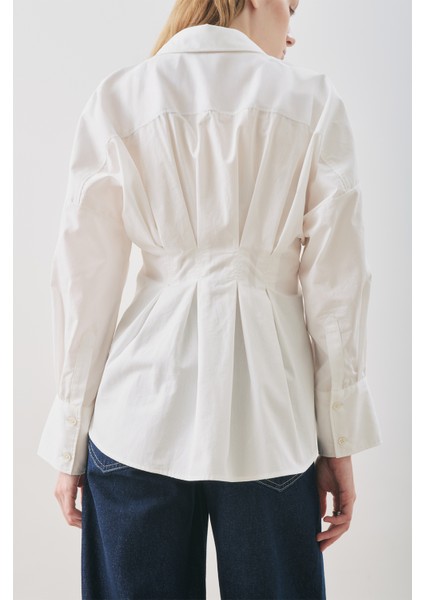 Pile Detaylı Gömlek Ekru