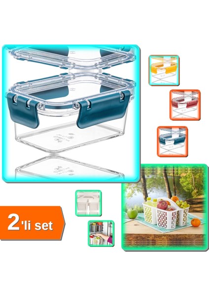 3 Adet Akrilik Saklama Kabı - 375 ml + Buzdolabı Düzenleyici Sepet - Beyaz - 2li Set XOYW8P