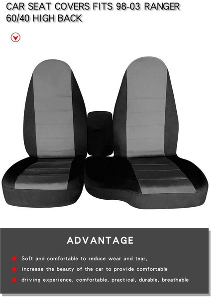 Ford Ranger Için 2pcs 60/40 Yüksek Koltuk Kapağı Ön Araba Koltuk Kapağı Yastık Yok Kolçak Kapağı 1998 -2003 Koyu Gri (Yurt Dışından) indirimleri