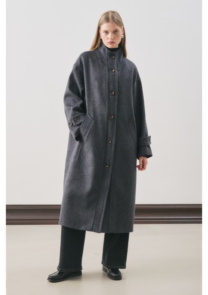 Raı Oversıze Yünlü Kaban Lacivert modelleri