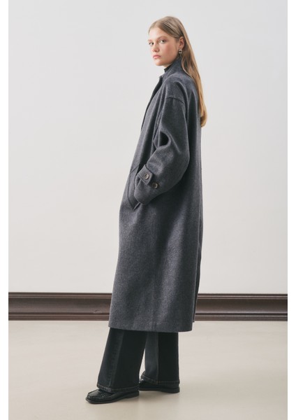 Raı Oversıze Yünlü Kaban Lacivert indirimleri