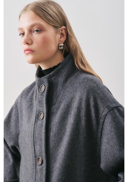 Raı Oversıze Yünlü Kaban Lacivert