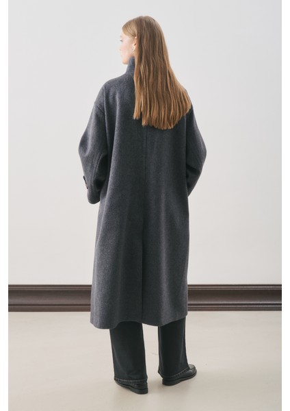 Raı Oversıze Yünlü Kaban Lacivert