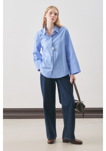 Oversıze Çizgili Gömlek Mavi Çizgi fiyatları