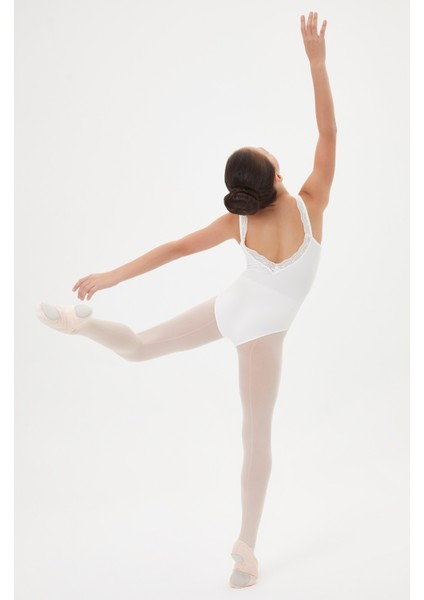 Bale Jimnastik Dans Mayosu Beyaz Sırtı Açık Dantelli Mayo Gösteri Yarışma Yılbaşı Etkinlik