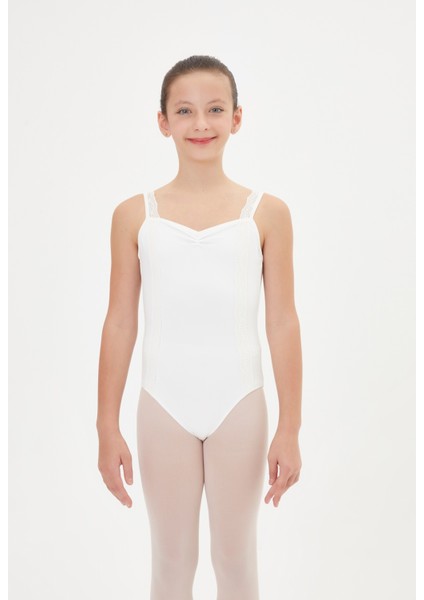 Bale Jimnastik Dans Mayosu Beyaz Sırtı Açık Dantelli Mayo Gösteri Yarışma Yılbaşı Etkinlik