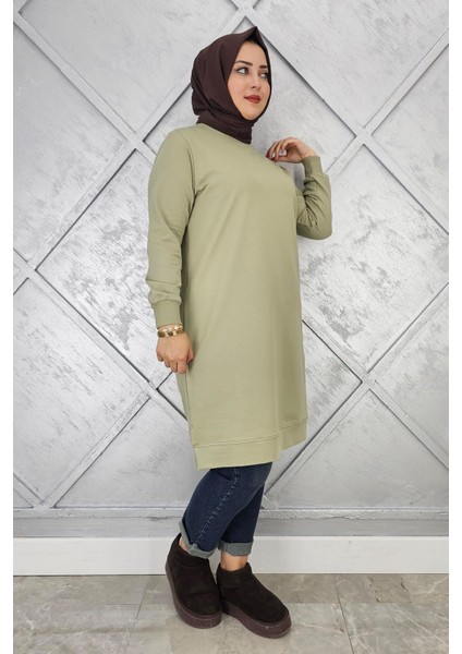 Kadın Etiket Detaylı Takma Kol Tesettür Tunik
